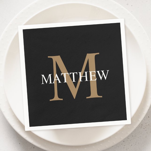 Personalised Name Monogram Black Napkin (Creator Uploaded)