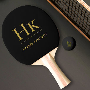 Personalised Name Monogram Black Ping Pong Paddle