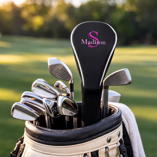 Personalised Name Monogram Black Pink Golf Head Cover (Creator Uploaded)