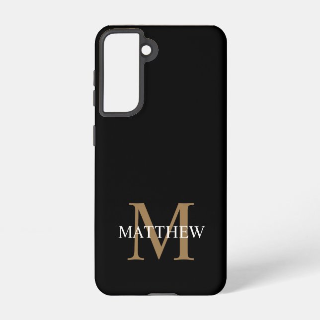 Personalised Name Monogram Black Samsung Galaxy S21 Case (Back)