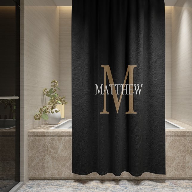 Personalised Name Monogram Black Shower Curtain (Creator Uploaded)