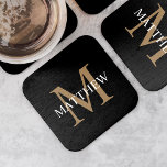 Personalised Name Monogram Black Square Paper Coaster<br><div class="desc">Create your own personalised black round square coaster with your custom name and monogram.</div>