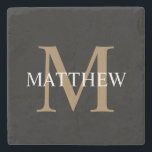 Personalised Name Monogram Black Stone Coaster<br><div class="desc">Create your own personalised black round stone coaster with your custom name and monogram.</div>
