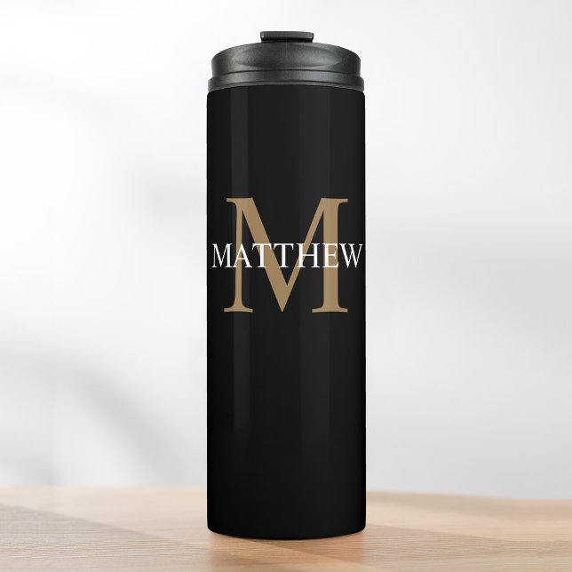Personalised Name Monogram Black Thermal Tumbler (Creator Uploaded)