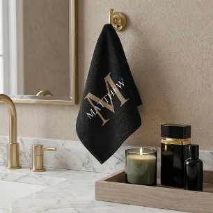 Personalised Name Monogram Black Wash Cloth