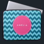 Personalised Name Monogram Blue Chevron Laptop Sleeve<br><div class="desc">Modern and trendy chevron pattern in shades of blue. Customise this by adding your name; click the "Customise it" button and you can easily replace the placeholder text to add your text.</div>