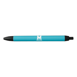 Personalised Name Monogram Blue Logo Black Ink Pen