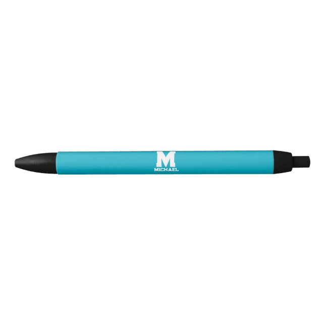 Personalised Name Monogram Blue Logo Black Ink Pen (Front)
