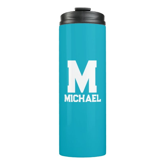 Personalised Name Monogram Blue Logo Thermal Tumbler (Front)