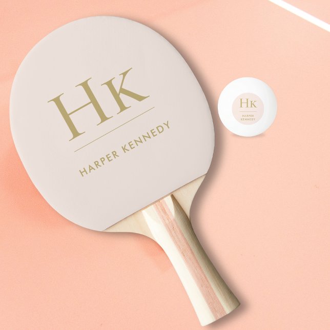 Personalised Name Monogram Blush Pink Gold Ping Pong Paddle (Creator Uploaded)