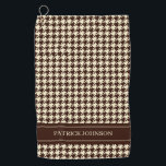 Personalised Name Monogram Brown Houndstooth  Golf Towel<br><div class="desc">Personalise this golf towel with your text. Evergreen elegant and classic fabric pattern,  featuring pepita / houndstooth pattern in brown and ivory colour combination. Pepita houndstooth brown pattern Golf Towel</div>