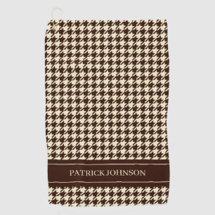 Personalised Name Monogram Brown Houndstooth  Golf Towel