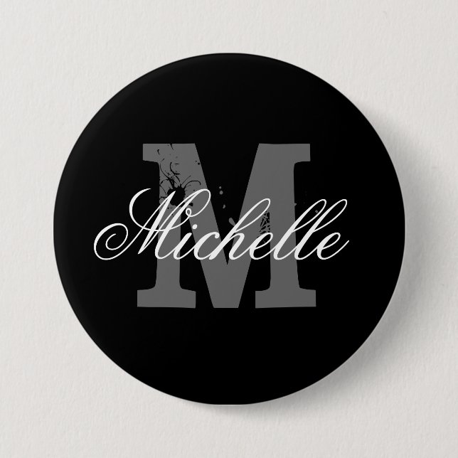 Personalised name monogram button | Classy black (Front)