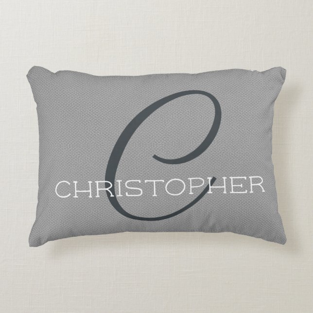 Personalised Name Monogram C Initial Black Grey Decorative Cushion (Front)