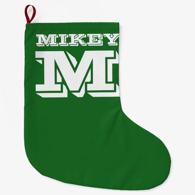Personalised name monogram college typography large christmas stocking (Front)