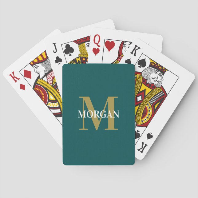 Personalised Name Monogram Dark Teal Playing Cards (Back)