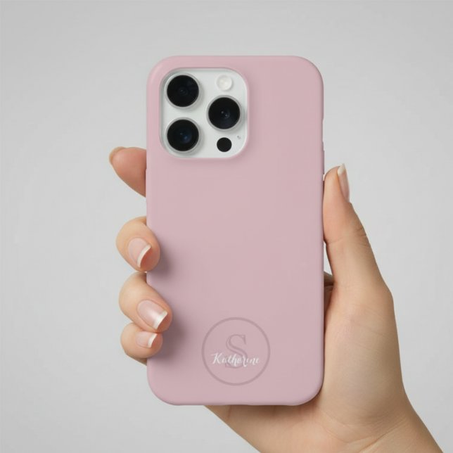 Personalised Name Monogram Dusty Rose iPhone Case (Creator Uploaded)