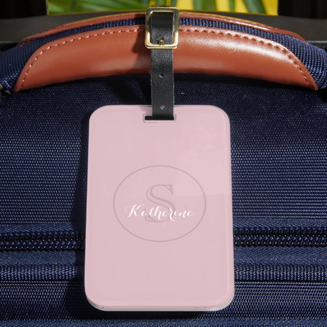 Personalised Name Monogram Dusty Rose Luggage Tag (Front Insitu 2)