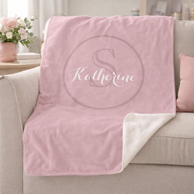 Personalised Name Monogram Dusty Rose Sherpa Blanket (Creator Uploaded)