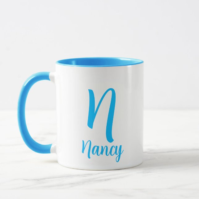 Personalised Name Monogram Elegant Blue Typography Mug (Left)