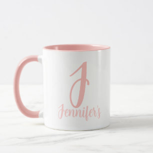 Personalised Name Monogram Elegant Pink Script Mug