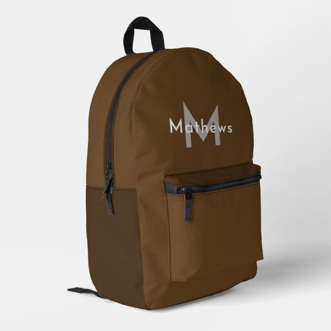 Personalised Name Monogram Elegant Simple Brown Printed Backpack (Back Corner Left)
