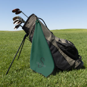 Personalised Name Monogram Emerald Green Black Golf Towel