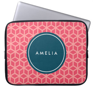 Personalised Name Monogram Geometric Pink Laptop Sleeve