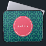 Personalised Name Monogram Geometric Teal Laptop Sleeve<br><div class="desc">Modern geometric pattern in teal with pink label. Customise this by adding your name; click the "Customise it" button and you can easily replace the placeholder text to add your text.</div>