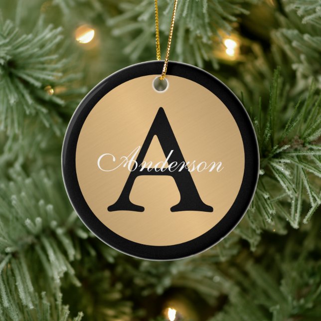 Personalised Name Monogram Gold Metallic Button  Ceramic Ornament (Tree)