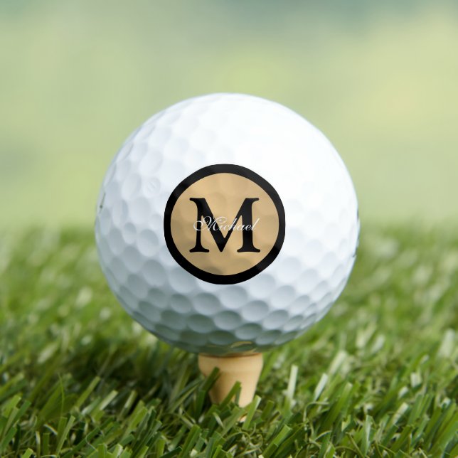 Personalised Name Monogram Gold Metallic Button  Golf Balls (Insitu Tee)