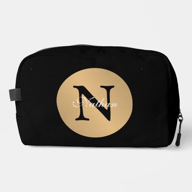 Personalised Name Monogram in Circle Button Cutout Dopp Kit (Front)