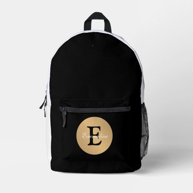 Personalised Name Monogram in Circle Button Cutout Printed Backpack (Front)