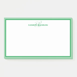 Personalised Name Monogram Initials Green Post-it Notes
