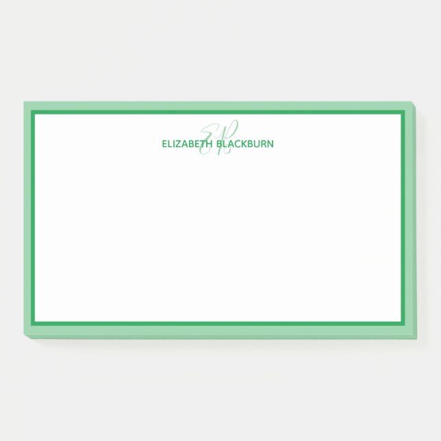 Personalised Name Monogram Initials Green Post-it Notes (Front)