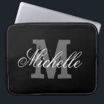 Personalised name monogram laptop sleeve | Black<br><div class="desc">Personalised name monogram laptop sleeve | Black. Elegant typography design with monogrammed initial letter.</div>