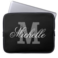 Personalised name monogram laptop sleeve | Black