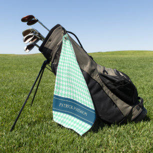 Personalised Name Monogram Mint Houndstooth Golf Towel