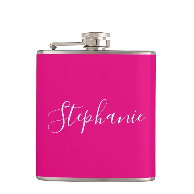 Personalised Name Monogram Pink Bachelorette Hip Flask (Front)