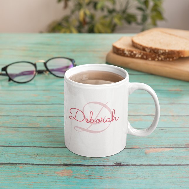 Personalised name ~ monogram pink Two-Tone coffee mug (Creator Uploaded)