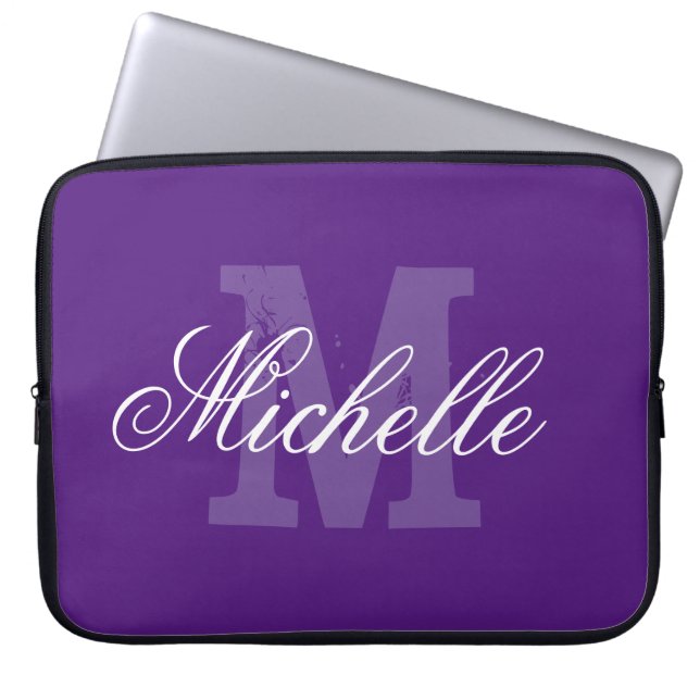 Personalised name monogram purple laptop sleeve (Front)