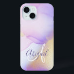 Personalised Name Monogram Purple Watercolor Luxe iPhone 15 Case<br><div class="desc">Easily personalise this glamourous style abstract lilac watercolor paint and faux gold spray background with your custom details.</div>