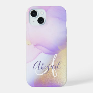 Personalised Name Monogram Purple Watercolor Luxe iPhone 15 Case