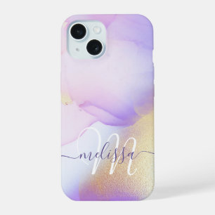 Personalised Name Monogram Purple Watercolor Luxe iPhone 15 Case