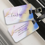 Personalised Name Monogram Purple Watercolor Luxe Luggage Tag<br><div class="desc">Easily personalise this glamourous style abstract lilac watercolor paint and faux gold spray background with your custom details.</div>