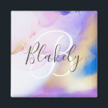 Personalised Name Monogram Purple Watercolor Luxe Magnet<br><div class="desc">Easily personalise this glamourous style abstract lilac watercolor paint and faux gold spray background with your custom details.</div>