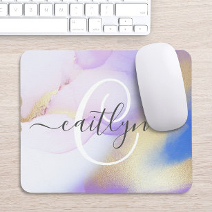 Personalised Name Monogram Purple Watercolor Luxe Mouse Pad