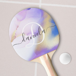 Personalised Name Monogram Purple Watercolor Luxe Ping Pong Paddle