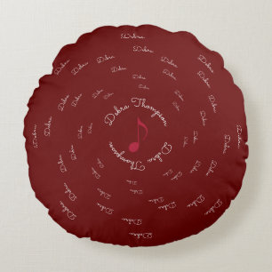 personalised name monogram - red music note round cushion
