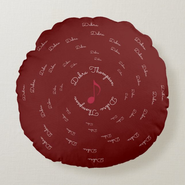personalised name monogram - red music note round cushion (Front)
